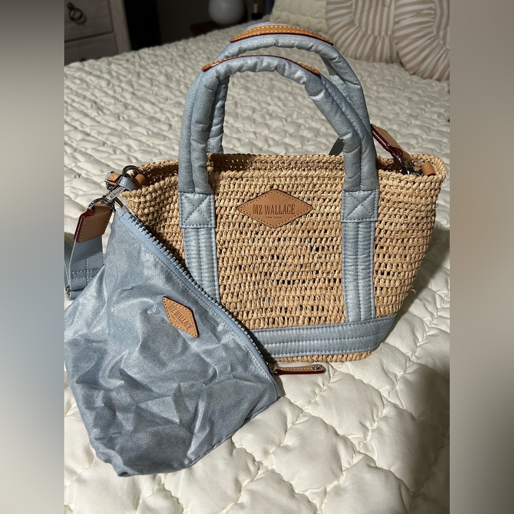 MZ Wallace  Mini Raffia Tote - Crochet Denim